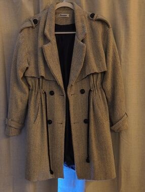 Beige Herringbone Trench Coat
